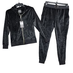 White Mark Velour Tracksuit Loungewear Size‎ Small Black trackies hoodie joggers
